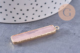Pendentif rectangle quartz rose facettes laiton doré 46.5mm, x1 (G0498)