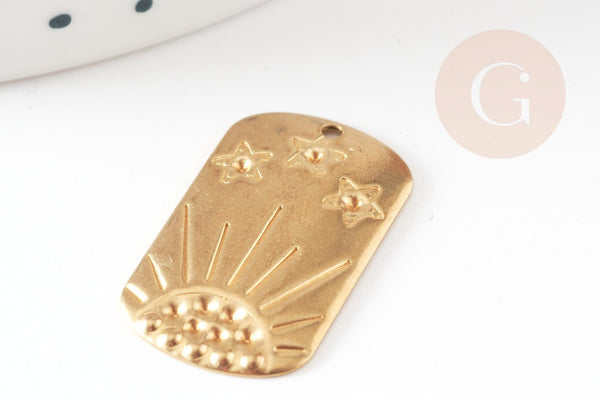 Pendentif rectangle soleil étoile laiton brut 25mm, Pendentif pour création de bijoux DIY x2 G9706