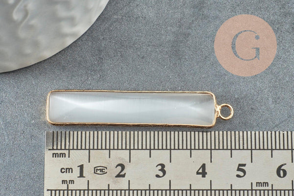 Pendentif rectangle verreoeil de chat laiton doré 46.5mm, pendentif verre création bijoux x1 G2524