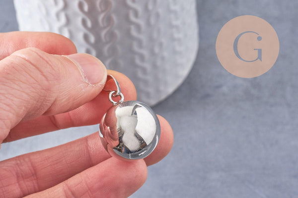 Pendentif rond Bola harmonie carillon argent platine 24mm, x1 (G5992)
