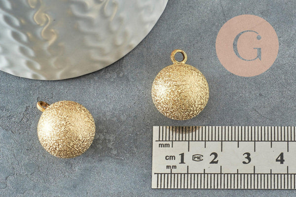 Pendentif rond Bola harmonie carillon en laiton doré sablé 22mm, x1 (G9506)