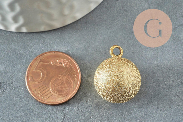 Pendentif rond Bola harmonie carillon en laiton doré sablé 22mm, x1 (G9506)