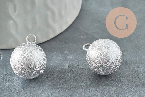 Pendentif rond Bola harmonie carillon en laiton platine sablé 22mm, x1 (G9489)