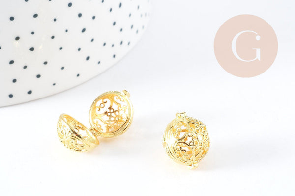 Pendentif rond Bola harmonie carillon laiton doré 17mm (DIAMETRE INTERIEUR 12 MM), x1 (G6607)