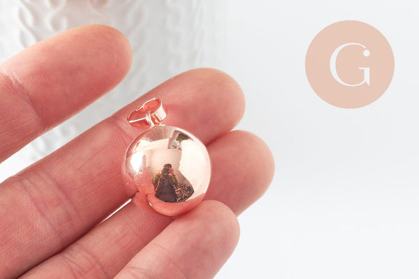 Pendentif rond Bola harmonie carillon laiton or rose 24mm, création bijoux grossesse, x1 (G9457)