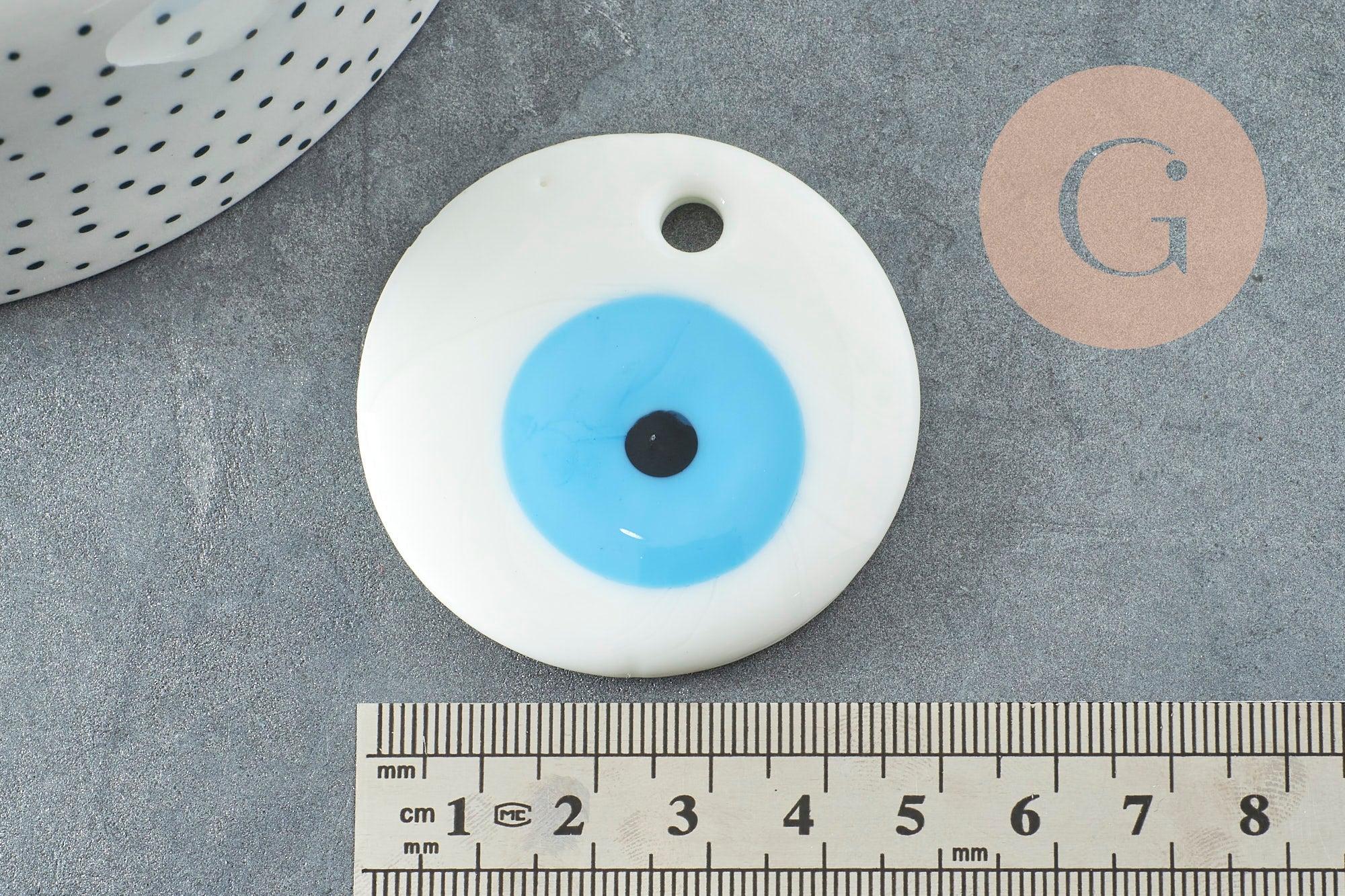 Pendentif rond Mauvais Oeil verre blanc 50mm, x1 (G9437)