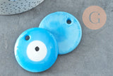 Pendentif rond Mauvais Oeil verre bleu ciel 50mm, x1 (G9444)