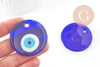 Pendentif rond Mauvais Oeil verre bleu roi 50mm, x1 (G9445)