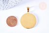 Pendentif rond acier doré à graver 34mm, x1 (G6789)