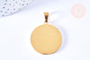 Pendentif rond acier doré à graver 34mm, x1 (G6789)
