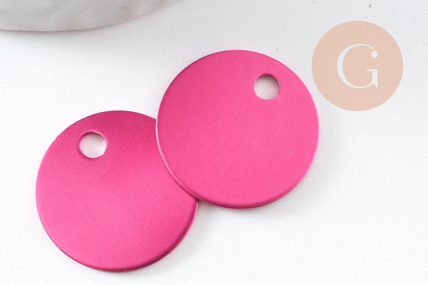 Pendentif rond aluminium rose fuchsia à graver 20mm, x1 (G10186)