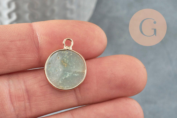 Pendentif rond amazonite naturelle laiton doré 20mm, x1 (G6319)
