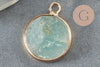 Pendentif rond amazonite naturelle laiton doré 20mm, x1 (G6319)