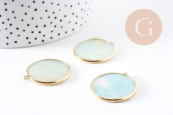 Pendentif rond amazonite naturelle laiton doré 32mm, x1 (G1832)
