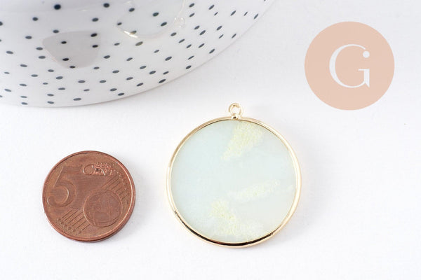 Pendentif rond amazonite naturelle laiton doré 32mm, x1 (G1832)