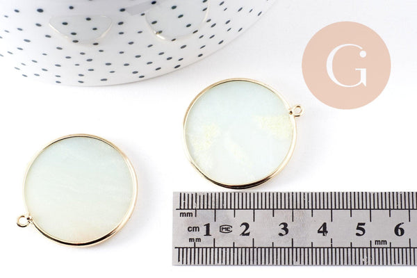 Pendentif rond amazonite naturelle laiton doré 32mm, x1 (G1832)