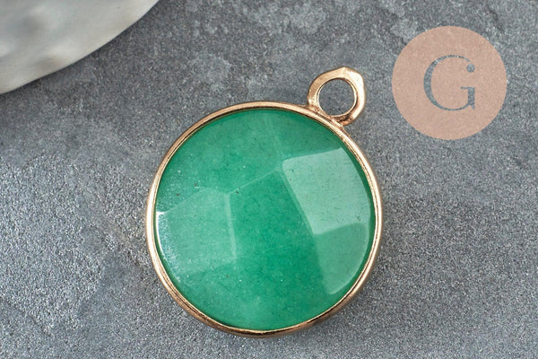 Pendentif rond aventurine verte laiton doré 20mm, aventurine Naturelle,pendentif pierre,x1 G1422