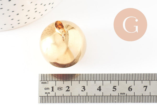 Pendentif rond boule acier inoxydable 304 doré PVD 35mm, x1 (G9663)