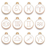 Pendentif rond constellation zamac doré zircon émail blanc 15mm, x1 (G3715)