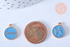 Pendentif rond constellation zamac doré zircon émail bleu clair 15mm, x1 (G6665)