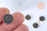 Pendentif rond constellation zamac doré zircon émail noir 15mm, x1 (G6667)