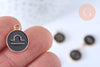 Pendentif rond constellation zamac doré zircon émail noir 15mm, x1 (G6667)