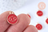 Pendentif rond constellation zamac doré zircon émail rouge 15mm, x1 (G6664)