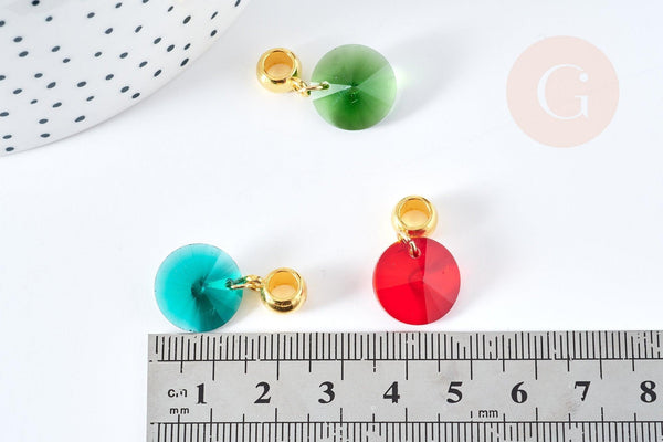 Pendentif rond cristal coloré support zamac doré 25mm,pendentif cristal coloré pour création bijoux, x1 G8564