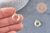 Pendentif rond cristal irisé laiton doré 17mm, x1 (G3516)
