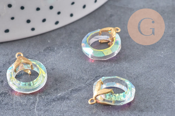 Pendentif rond cristal irisé laiton doré 17mm, x1 (G3516)