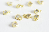 Pendentif rond doré 24 carats cristal blanc,pendentif cristal, pendentif doré cristal,6mm, x10 G5430