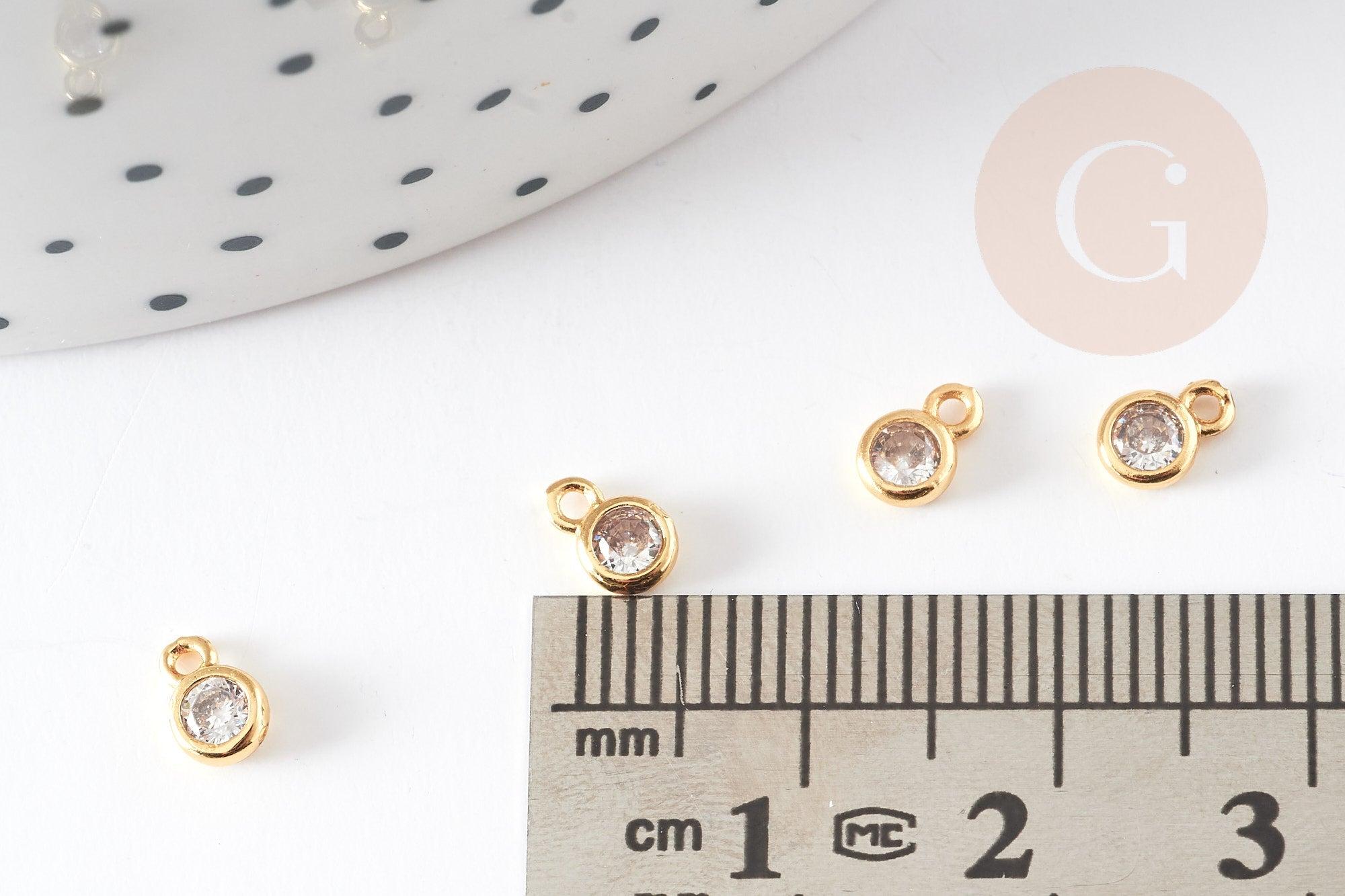 Pendentif rond doré 24 carats cristal blanc,pendentif cristal, pendentif doré cristal,6mm, x10 G5430