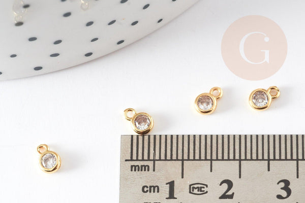 Pendentif rond doré 24 carats cristal blanc,pendentif cristal, pendentif doré cristal,6mm, x10 G5430