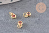 Pendentif rond doré 24 carats zircon rouge, pendentif doré cristal, création bijoux,6.5mm, x5 (G4676)