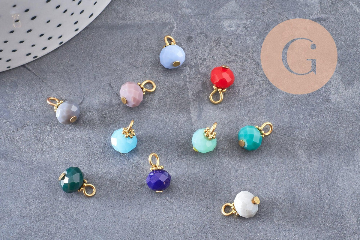Pendentif rond doré carats cristal multicolore 12mm, x10 (G5251)