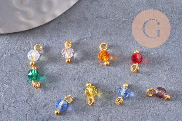 Pendentif rond doré carats cristal multicolore transparent 8mm,création bijoux, X9 (G6222)