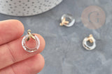 Pendentif rond doré cristal gris irisé, pendentif cristal coloré, 17mm, x1 (G3543)