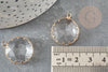 Pendentif rond doré cristal transparent à facettes 25mm, x2 (G2830)
