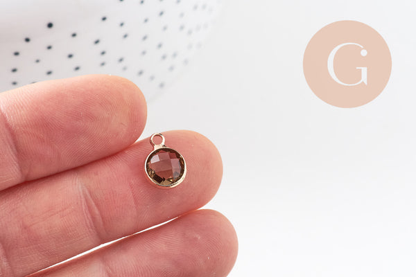 Pendentif rond doré cristal,fournitures créatives,pendentif cristal coloré,12mm, x1 (G5039)