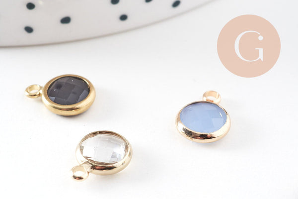 Pendentif rond doré cristal,fournitures créatives,pendentif cristal coloré,12mm, x1 (G5039)