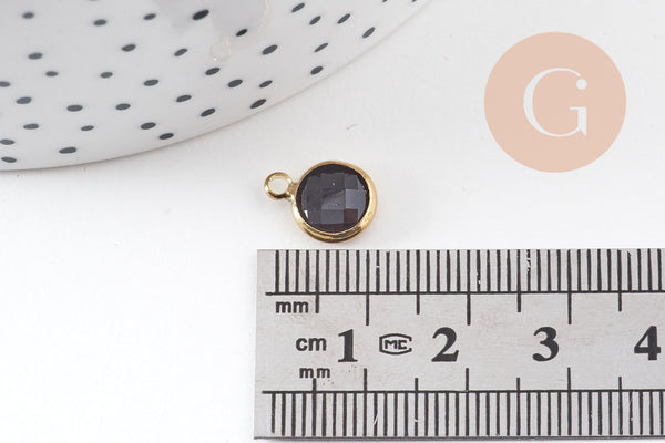 Pendentif rond doré cristal,fournitures créatives,pendentif cristal coloré,12mm, x1 (G5039)