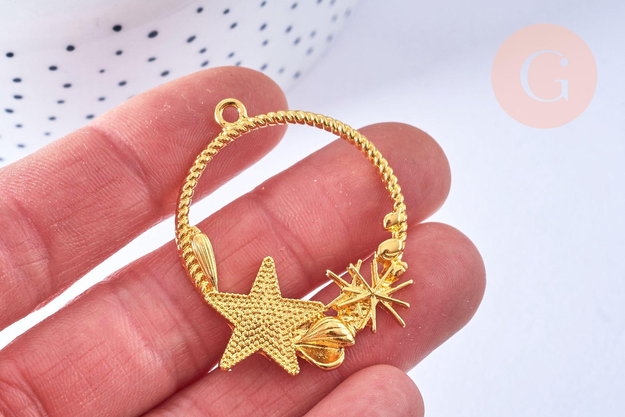 Pendentif rond étoile de mer coquillages zamac doré 42mm, pendentif étoile de mer pour création résine bijoux DIY, x1 G6875