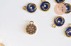 Pendentif rond étoiles de lune émaillé bleu zamac or zircon 13mm, x1 (G5917)