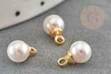 Pendentif rond imitation perle laiton doré 18K 10mm,x2 (G9365)