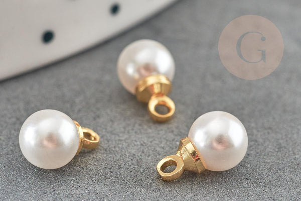 Pendentif rond imitation perle laiton doré 18K 10mm,x2 (G9365)
