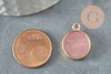 Pendentif rond jade rose naturel laiton doré 20.5mm, x1 (G4288)