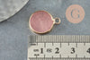 Pendentif rond jade rose naturel laiton doré 20.5mm, x1 (G4288)