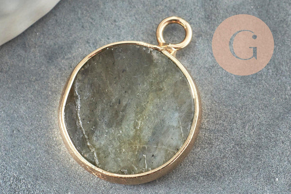 Pendentif rond labradorite laiton doré 20mm, labradorite naturelle, x1 G6304