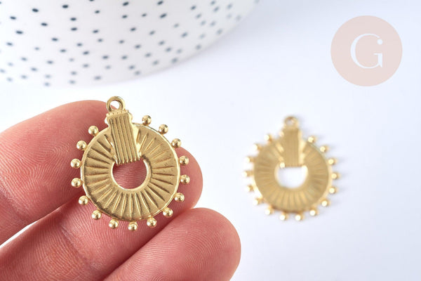 Pendentif rond laiton brut 27x23mm, x2 (G6919)