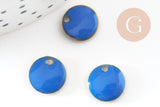Pendentif rond laiton brut émail bleu, laiton doré, pendentif rond sequin, 10mm, x10 G8044